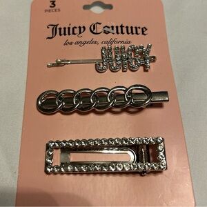 Juicy couture 3 bobby pins Juicy Silver Color W/ Rhinestone Bling New See
